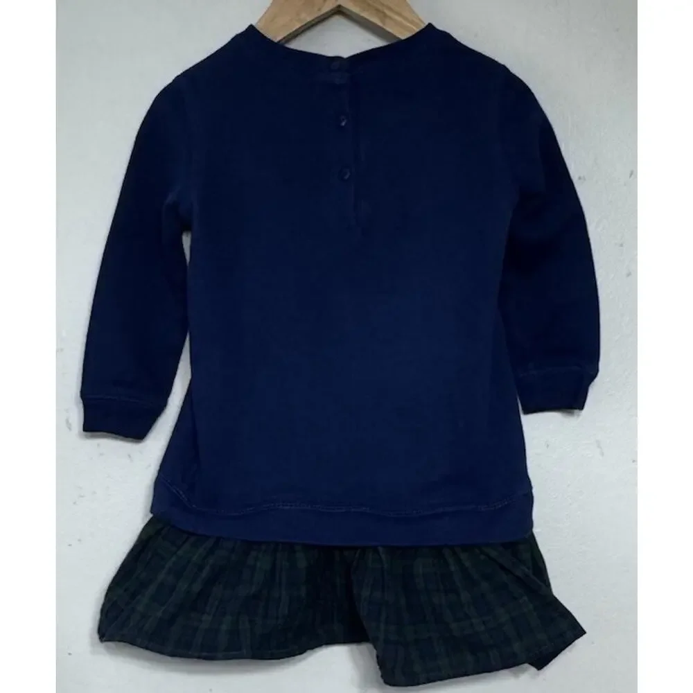 Ralph Lauren Baby Girls Navy Blue Plaid Green Long Sleeve Dress Size 18 months